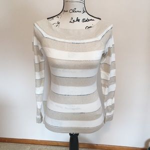 White House black market tan&white striped sweater